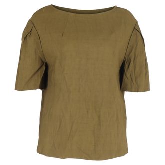 Dries Van Noten Drop Shoulder Short Sleeve Blouse in Khaki Linen