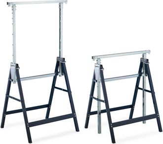 Relaxdays Andamio Caballete, Set De 2, Altura Ajustable, Carga Hasta 200 Kg, Plegable, Taller, Acero, Azul Y Plateado - Relaxdays