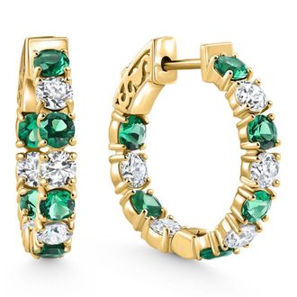 Pompeii3 4 1/2Ct Emerald & Diamond Hoops White or Yellow Gold Lab Grown 1 Tall