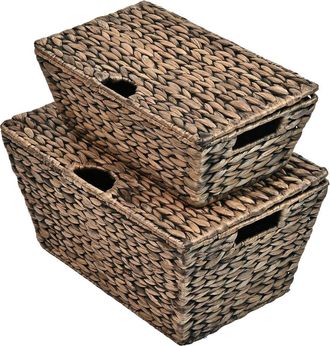 Happimess Wilder Classic Farmhouse Woven Hyacinth Rectangular Storage Baskets with Lids and Handles, in Brown at Nordstrom