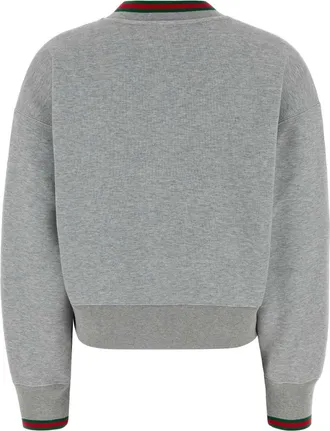Gucci Womens Web-Trim Cotton Blend Sweatshirt Gray Nylon Sweater