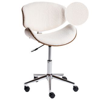 Beliani Silla De Oficina Giratoria Sin Reposabrazos Base Ajustable Boucl&eacute; Blanco Rotterdam