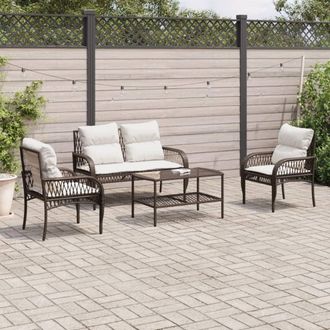 vidaXL Set De Sof&aacute;s De Jard&iacute;n 4 Pzas Y Cojines Rat&aacute;n Sint&eacute;tico Marr&oacute;n Vidaxl