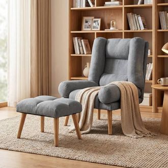 HOMCOM Recliner with Footstool, Reclining Chair with Adjustable Back, Grey