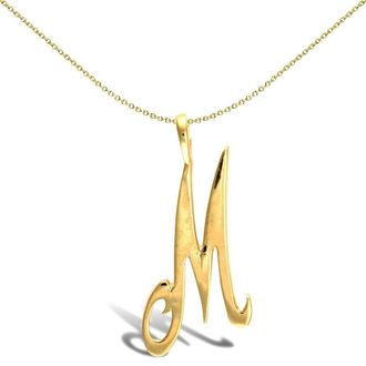 Jewelco London Solid 9ct Gold Script Identity Initial Pendant Letter M - JIN002-M