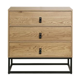 Calicosy C&oacute;moda acabado roble 3 cajones y patas de metal negro