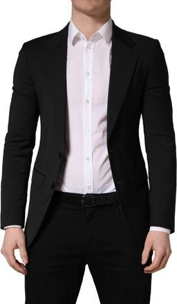 Dolce & Gabbana Black Polyester 2 Buttons Men Suit Jacket Elastane Wool