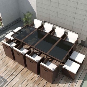Berkfield Home 13 Piece Outdoor Dining Set with Cushions Poly Rattan Brown