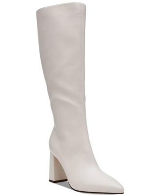 Wildpair Womens Islah Block-Heel Dress Boots In Bone Smooth