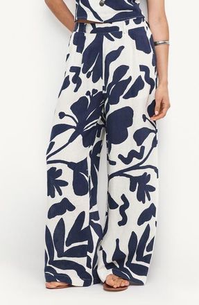 Vitamin A The Getaway Linen Cover-Up Pants in Night Flower at Nordstrom, Size X-Small