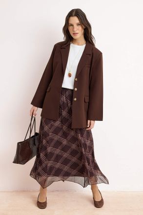 Trendyol Modest Dames Meerkleurig Ruitpatroon Maxi A-lijn Modest Rokken