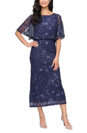 S.L. Fashions Sequin Blouson Bodice Gown in Navy at Nordstrom, Size 10