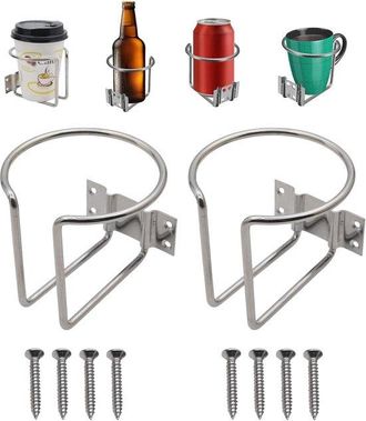OEM Paquete De 2 Portavasos Universales De Acero Inoxidable: Aptos Para Barcos, Aplicaciones N&aacute;uticas, Barandillas, Montaje En Pared, Latas Y Vasos