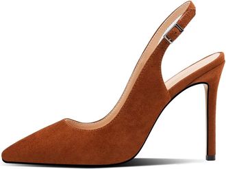 EDEFS Womens Pointed Toe Court Shoes High Heel Slingback Dress Shoes Brown EU36/UK6.5