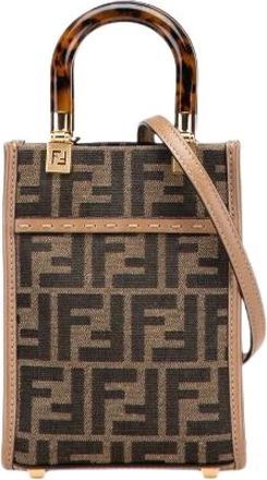Fendi Pre-owned Mini Bags, female, Brown, Size: ONE SIZE Pre-owned Zucca Canvas Leather 2way Shoulder Bag Handbag