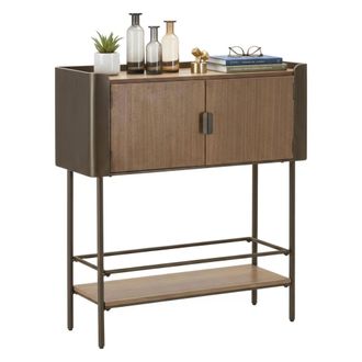 Dmora Dmora - Mueble De Televisi&oacute;n Bollengo, Aparador De Sal&oacute;n, Mueble Bajo Para Tv, Base De Pared Equipada, 100x42 H110 Cm, Gris Y Marr&oacute;n