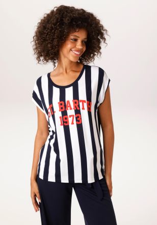 Aniston T-Shirt ANISTON CASUAL, Damen, Gr. 36, marine, wei&szlig;, rot, Single Jersey, Obermaterial: 95% Viskose, 5% Elasthan, bedruckt, gestreift, figurumspielend 