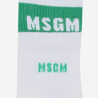 Msgm Kids Girls Tights White-Irish Green Cotton & Socks White/irish