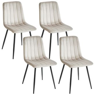 Beliani Conjunto De 4 Sillas De Comedor Moderno Patas De Hierro Terciopelo Blanco Crema Kalispell