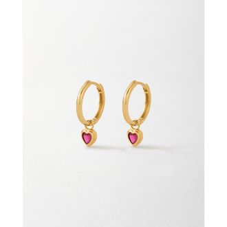 Edge of Ember Solid Gold Heart Ruby Hoop Earrings in Metallic Gold at Nordstrom