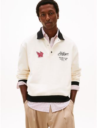 Tommy Hilfiger Mens Hilfiger Racing Logo Rugby Sweatshirt - White - L