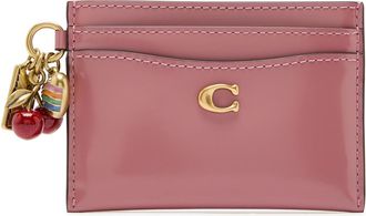 Coach Charm Spazzolato Leather Card Holder - Pink - One Size