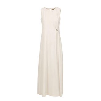 Herno Jurk in Vloeiend Diagonaal - Dames - Avondkleed - Beige - XL - Polyester - Kleedjes