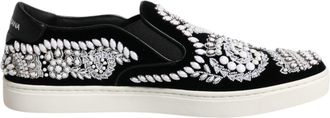 Dolce & Gabbana Mens Embellished Velvet Sneakers Mv6587 - Black viscose - Size EU 41