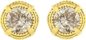 House of Brilliance 14K Yellow Gold Plated Silver 1/3 Ct Diamond Solitaire Milgrain Stud Earrings at Nordstrom