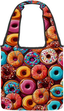 Generic Sweet Donuts Print Reversible Canvas Shoulder Tote - Double-Sided Print, 12oz Cotton, 27cm Drop, Fold-Flat Bag for Travel, Shopping, Street Outings