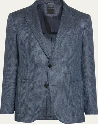 Ermenegildo Zegna Mens Wool and Cotton Chevron Single-Breasted Sport Coat