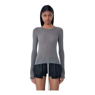 Rick Owens Tops, Dames, Grijs, L, Ribbed Long Sleeve T-Shirt