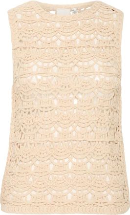 Ichi Elegante Gebreide Sandshell Trui - Dames - Tops zonder mouwen - Beige - M - Katoen - Tops