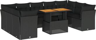 vidaXL Vidaxl Set Divani Da Giardino 10pz Con Cuscini In Polyrattan Nero