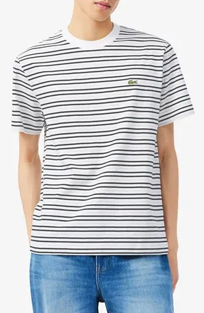 Lacoste Essentials Stripe Cotton T-Shirt in Blackbird/Flour at Nordstrom, Size 6