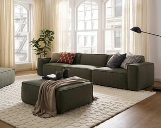 Castlery Jonathan Extended Sofa with Ottoman, Performance Twill Moss, Modular, Low-Profile for Castlery
