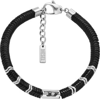 Diesel Mens Silver and Black Hematite Beaded Bracelet
