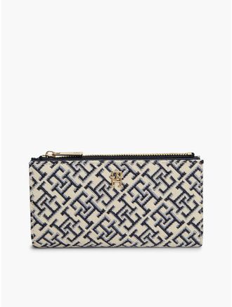 Tommy Hilfiger Womens Jacquard Monogram Long Bifold Wallet - Space Blue