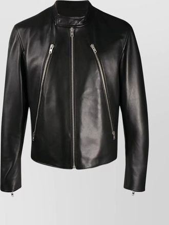 Maison Margiela leather zippered pockets mock neck jacket