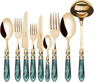 Bugatti Aladdin Gold, Posate Set 75 Pz, Scatola Gallery, Casa Bugatti - Colore: Verde