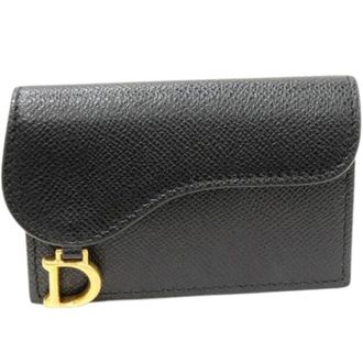 Dior Pre-owned Wallets, female, Black, Size: ONE SIZE Pre-owned Saddle Bloom Grained Calfskin Card Holder