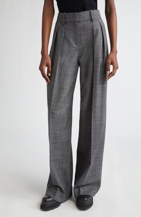 Michael Kors Pleated Slouch Wool & Silk Trousers in Graphite Multi at Nordstrom, Size 12
