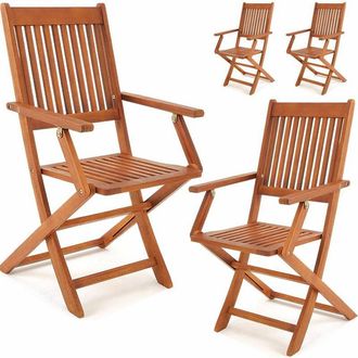 Deuba Set De 4 Sillas Sydney De Madera De Acacia Plegables Con Respaldo Jard&iacute;n Silla Plegable
