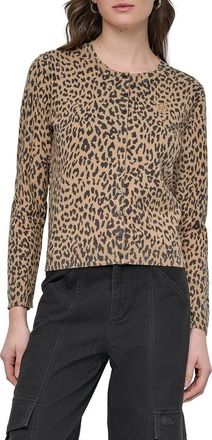 DKNY Cotton Leopard Print Cardigan in Travertine Combo at Nordstrom Rack, Size X-Large