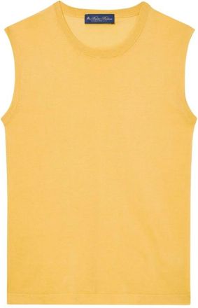 Brooks Brothers Zijden Blend Top - Dames - Ronde hals truien - Geel - M - Katoen - Truien & Vesten