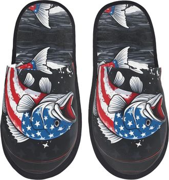 Generic House Slippers Largemouth Bass Fish In Usa Lightweight Camping Slippers Portable House Shoes For Ladies Room Women L
