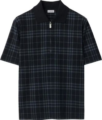 Burberry Blue Checked Polo Shirt - Mens - Cotton