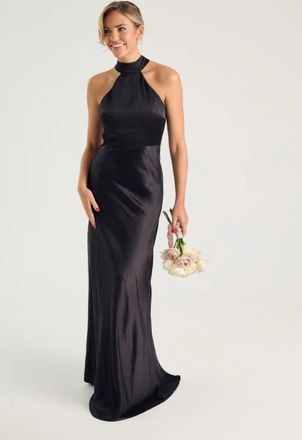 Six Stories Halter Neck Satin Bridesmaid Dress in Black at Nordstrom, Size 10
