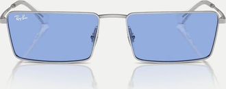 Ray-Ban Emy - Occhiali da sole rettangolari argento con lenti blu