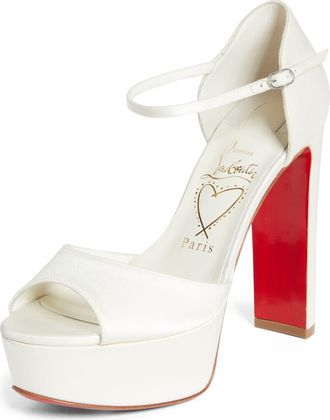 Christian Louboutin Sandaloo Silk Satin Platform Sandal in W446 Ivory/lin Snow at Nordstrom, Size 11.5Us